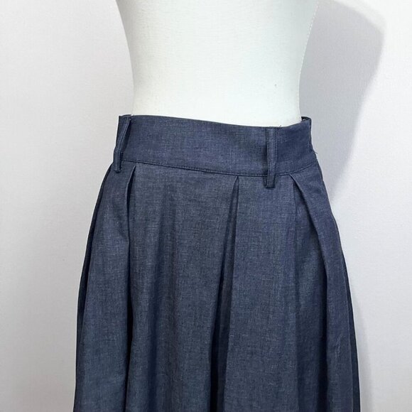 NWT VIA BOVIO DARK WASH DENIM HIGH RISE PLEATED A-LINE MIDI SKIRT - S - Picture 5 of 13